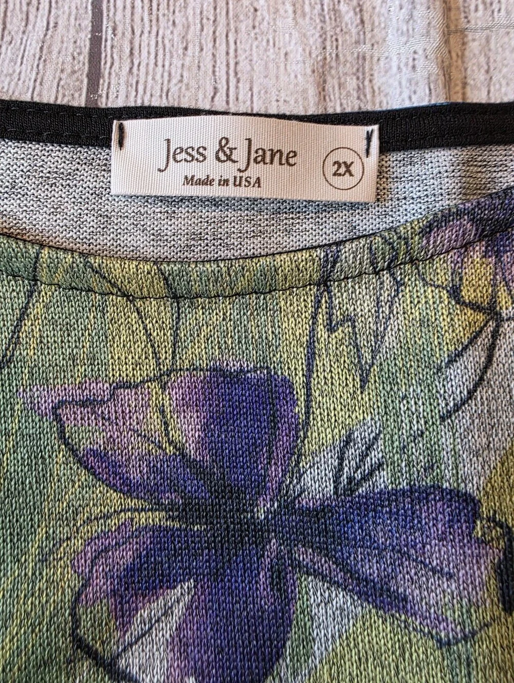 Jess & Jane Size 2X Rebecca 3/4 Sleeve Floral tunic flowy boho pocket Lagenlook